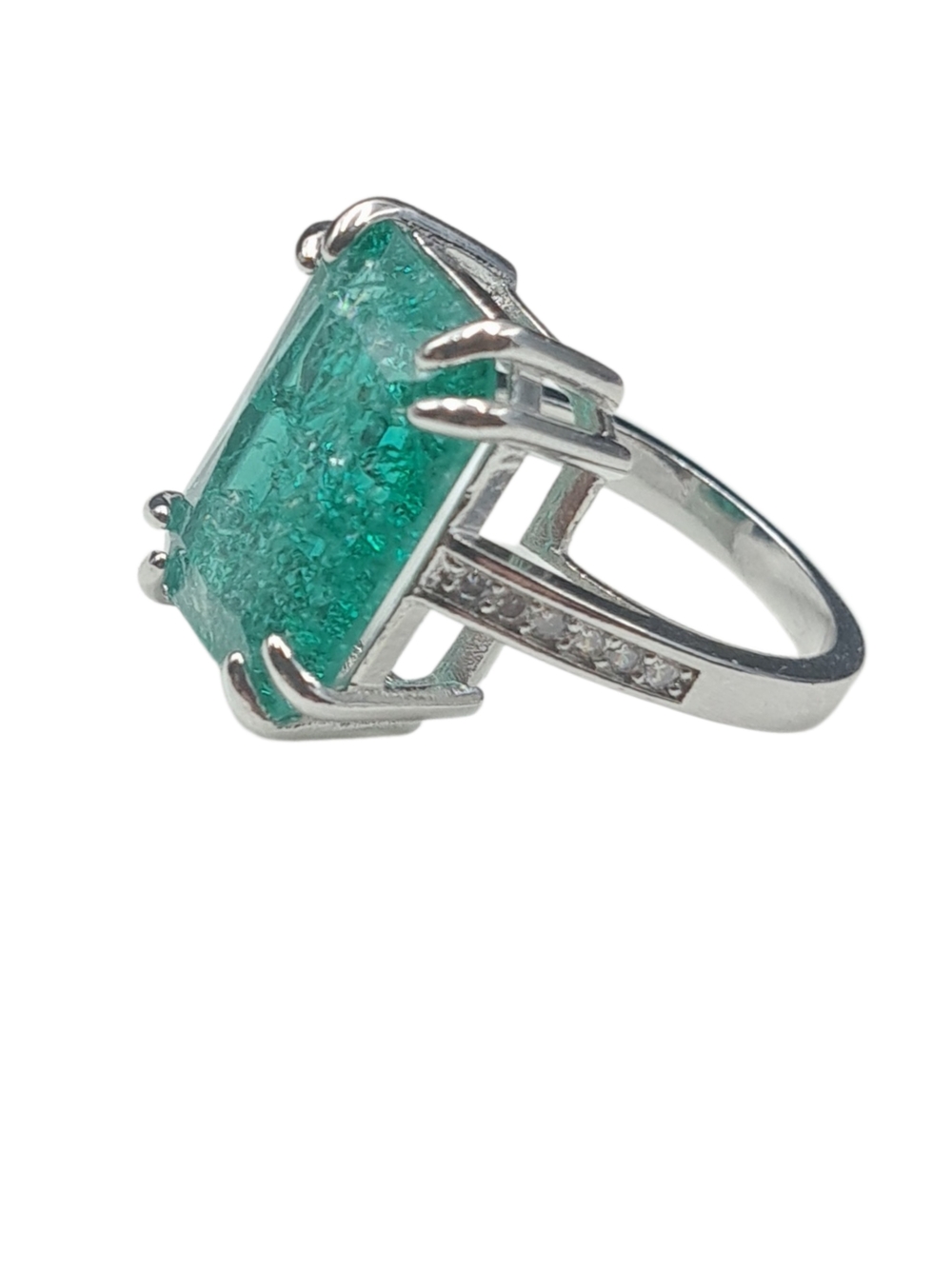 Emerald Green Cushion Cocktail Ring - Silver Tone - Picture 7 of 7